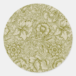 Sticker Rond William Morris Poppy Classic Floral Green