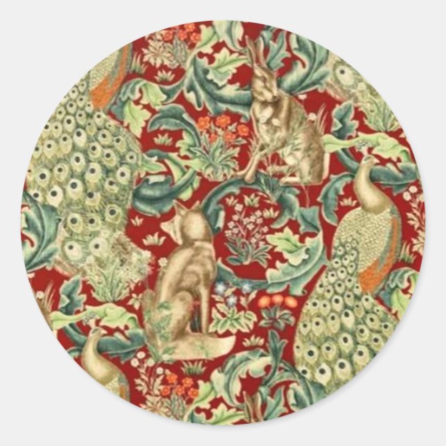 Sticker Rond William Morris Red Motif Forest (Devant)
