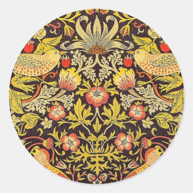 Sticker Rond William Morris Strawberry Thief Motif (Devant)