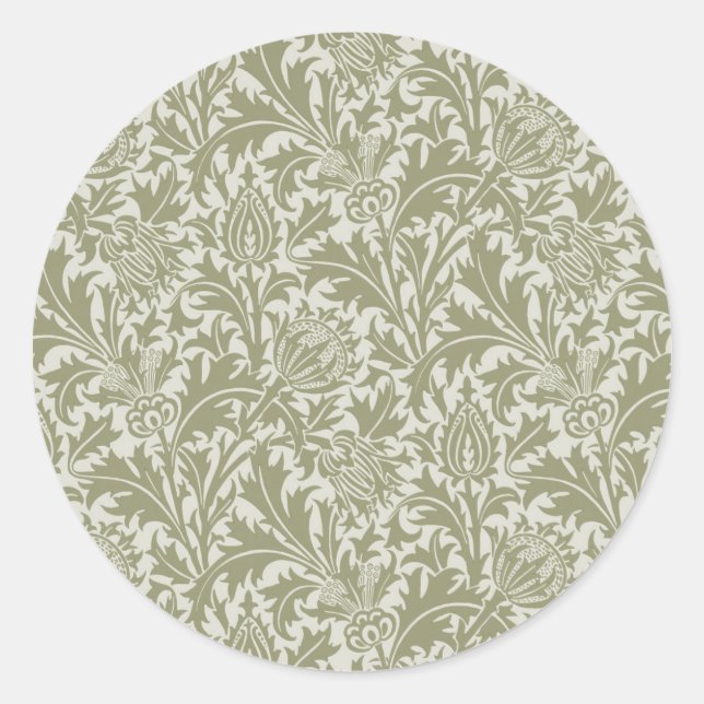 Sticker Rond William Morris Thistle Sage Green Motif (Devant)