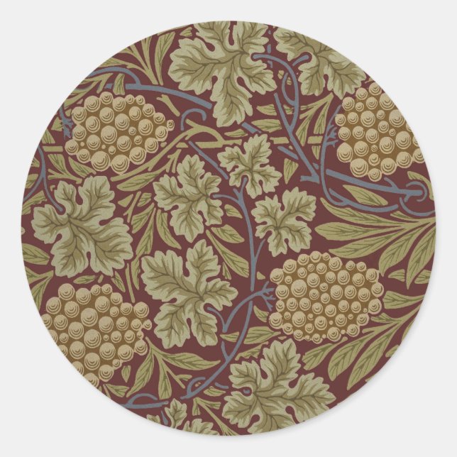 Sticker Rond William Morris Vine Grappe Rouge Vert Art (Devant)