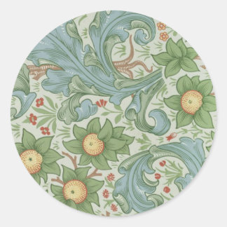 Sticker Rond William Morris Vintage Floral Green Blue Orchard