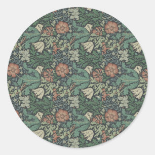 Sticker Rond William Morris Vintage Floral Rose Green Compton