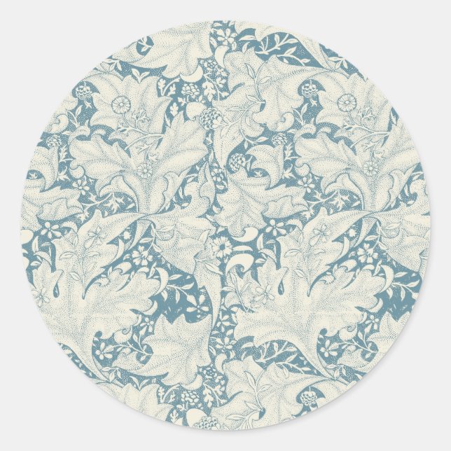 Sticker Rond William Morris Wallflower bleu damas floral (Devant)