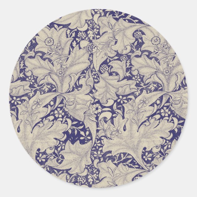 Sticker Rond William Morris Wallflower bleu damas floral (Devant)