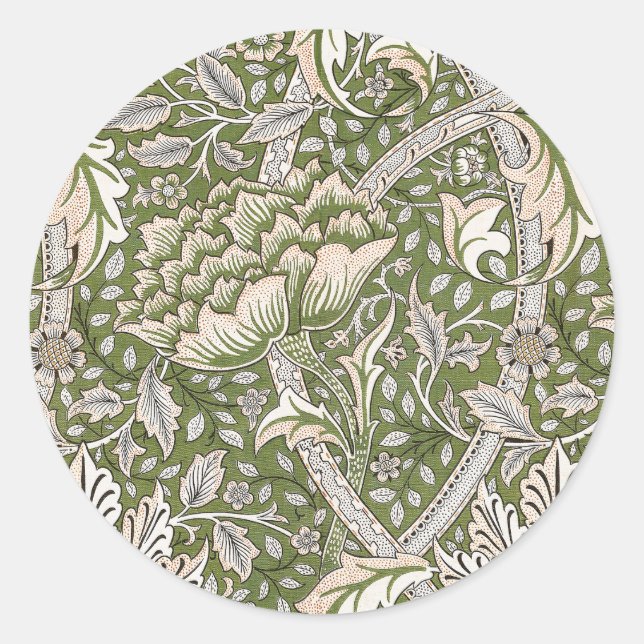 Sticker Rond William Morris Windrush fleurs florales classique (Devant)