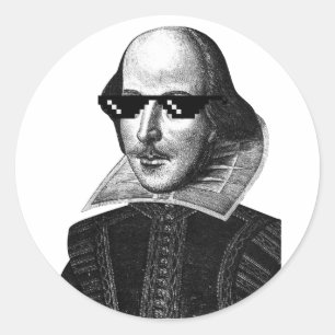 Sticker Rond William Shakespeare avec des lunettes de soleil