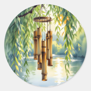 Sticker Rond Willow plumant, Windchimes et lac