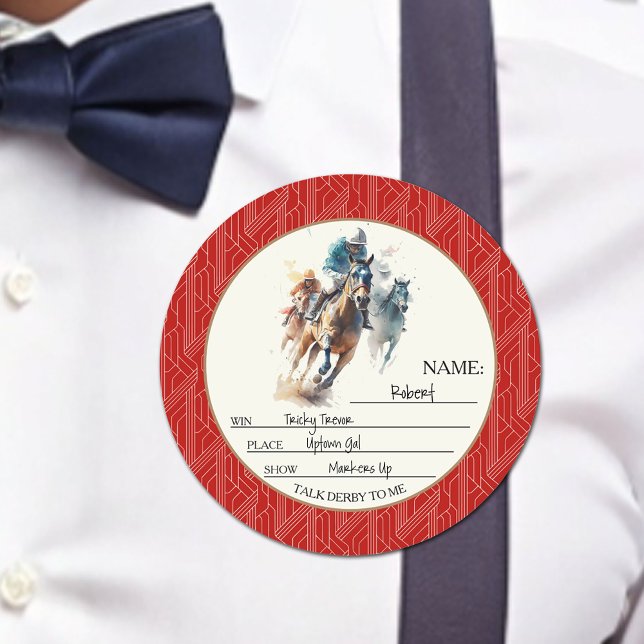 Sticker Rond Win Place Afficher Derby Nom rouge (Win Place Show PLUS room for  Guest's Name on these fun Derby horseracing stickers)