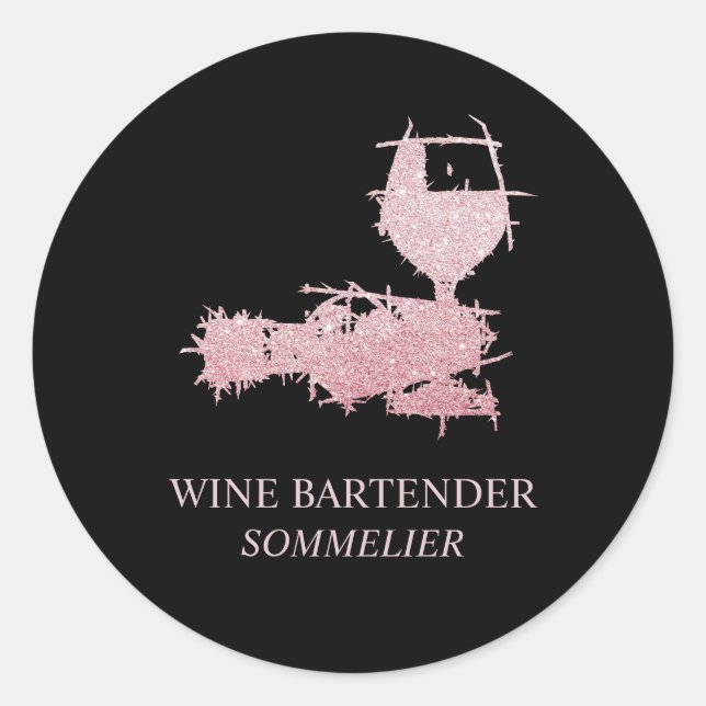Sticker Rond Wine Bartender Sommelier Waitress Rose Gold (Devant)