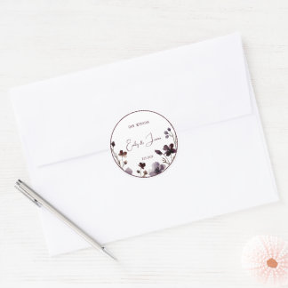 Sticker Rond Wine Red Plum Mauve Fall Floral Wedding