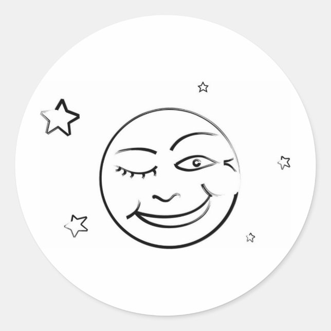 Sticker Rond Winking Brushstroke Moon and Stars (Devant)
