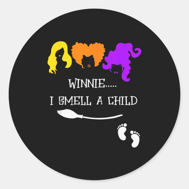 Sticker Rond Winnie I Smell A Child Halloween Pregnancy Announc (Devant)