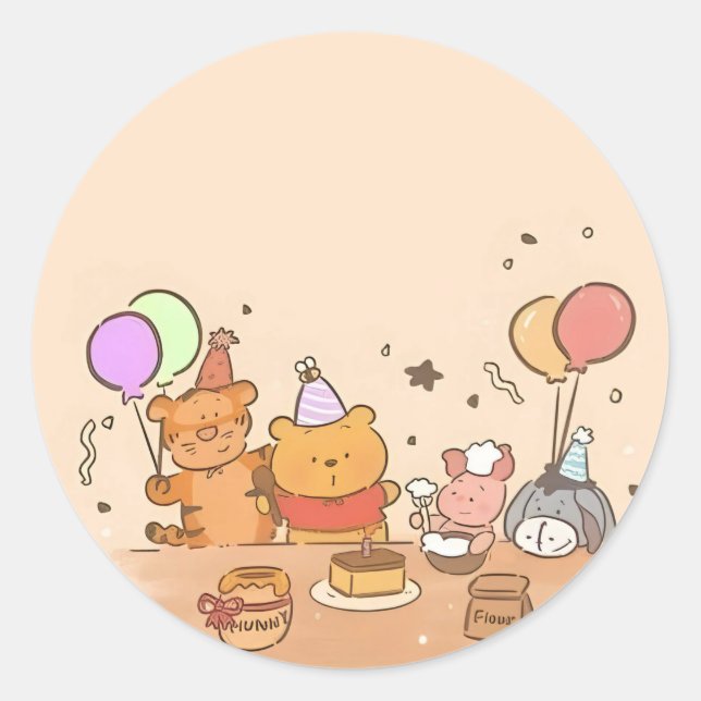 Sticker Rond Winnie l'anniversaire de Pooh (Devant)