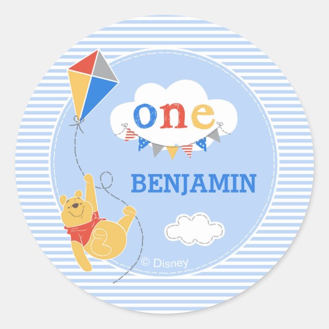 Sticker Rond Winnie le cerf-volant Pooh | Baby Boy (Devant)