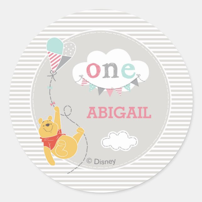 Sticker Rond Winnie le cerf-volant Pooh | Baby Boy (Devant)