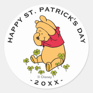 Sticker Rond Winnie le Pooh - Shamrock  Saint-Patrick's Day