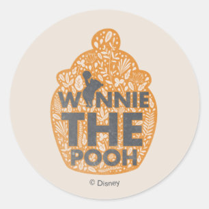 Sticker Rond Winnie l'Ooh Floral Hunny Pot