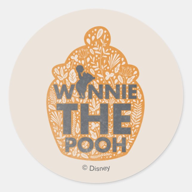Sticker Rond Winnie l'Ooh Floral Hunny Pot (Devant)