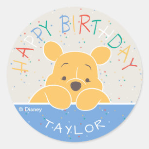 Sticker Rond Winnie l'Ooh   Joyeux anniversaire