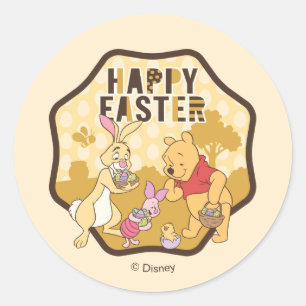 Sticker Rond Winnie l'Ooh   Joyeux Badge de Pâques