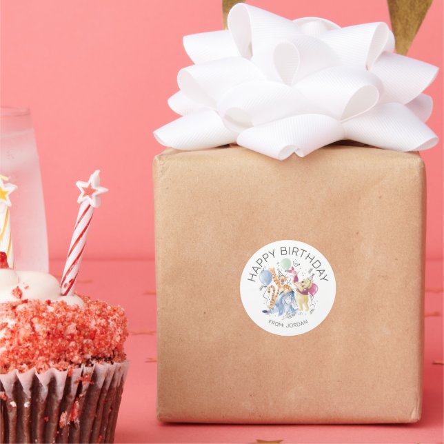 Sticker Rond Winnie l'Ooh & Pals | Joyeux cadeau d'anniversaire (Fête)