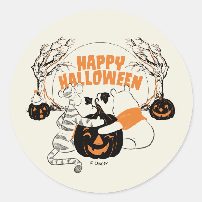 Sticker Rond Winnie l'Ourson et l'Eeyore | Bonne Halloween (Devant)