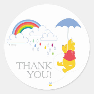Sticker Rond Winnie l'Ourson  Merci de Baby shower de garçon