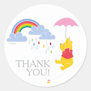 Sticker Rond Winnie l'Ourson  Merci de Baby shower féminin