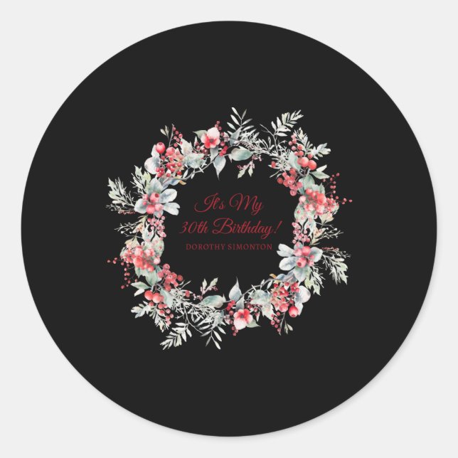 Sticker Rond Winter Berry 30th Birthday Elegant  (Devant)