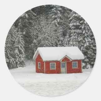 Sticker Rond Winter cottage
