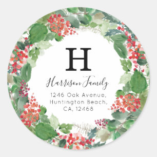 Sticker Rond Winter Foliing Christmas Return Adresse Monogramme