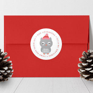 Sticker Rond Winter Friends Owl Holiday Adresse de retour