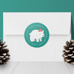 Sticker Rond Winter Friends Polar Bear Holiday Adresse de retou