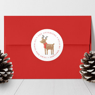 Sticker Rond Winter Friends Reindeer Holiday Adresse de retour