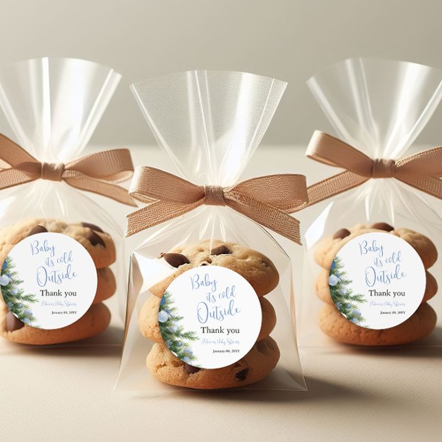 Sticker Rond Winter It's Cold Outside Blue Bow Baby Shower (Créateur téléchargé)