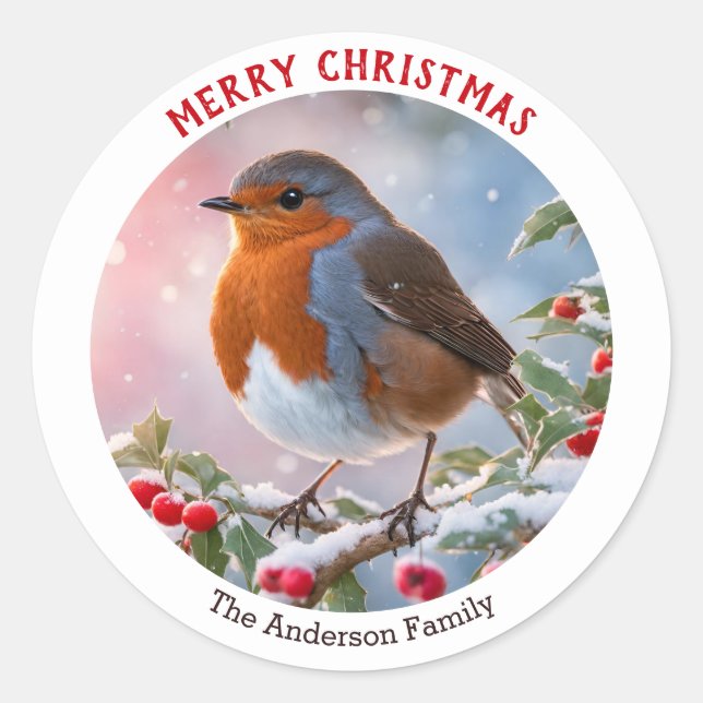 Sticker Rond Winter Robin Redmamie Festive Joyeux Noël (Devant)