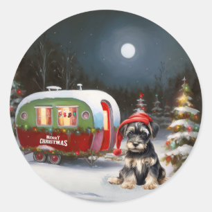 Sticker Rond Winter Schnauzer Caravan Christmas Adventure