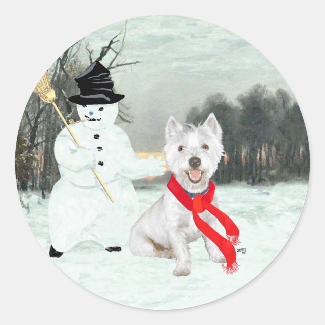 Sticker Rond Winter Westin avec un Snowman (Devant)