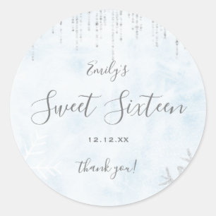Sticker Rond Winter Wonderland Bleu Argent Neige Douce glace 16