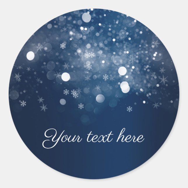 Sticker Rond Winter Wonderland Blue Silver Lumières étincelante (Devant)