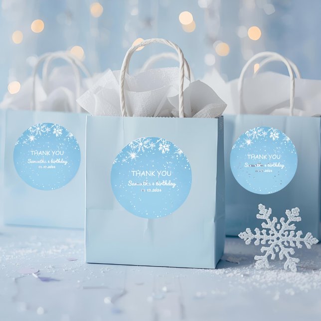 Sticker Rond Winter Wonderland Blue Snowflake Thank You (Créateur téléchargé)