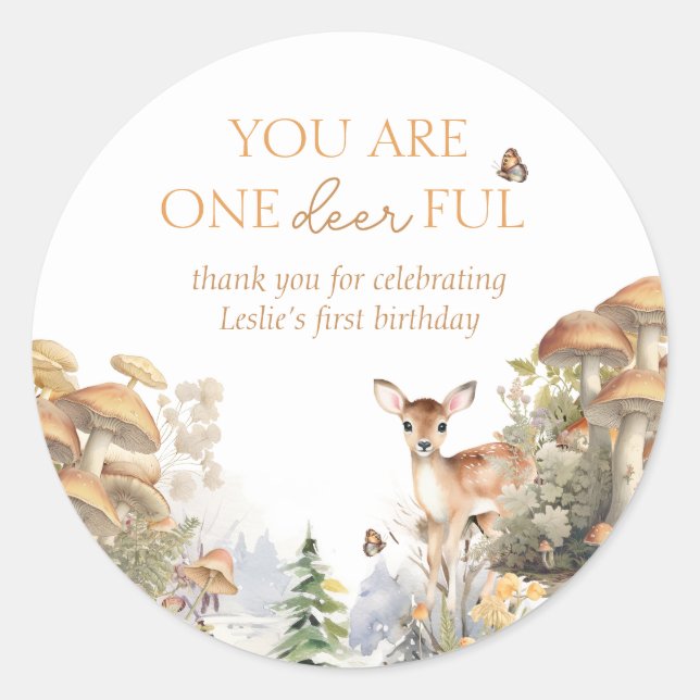Sticker Rond Winter Wonderland Cerf Premier anniversaire Merci (Devant)