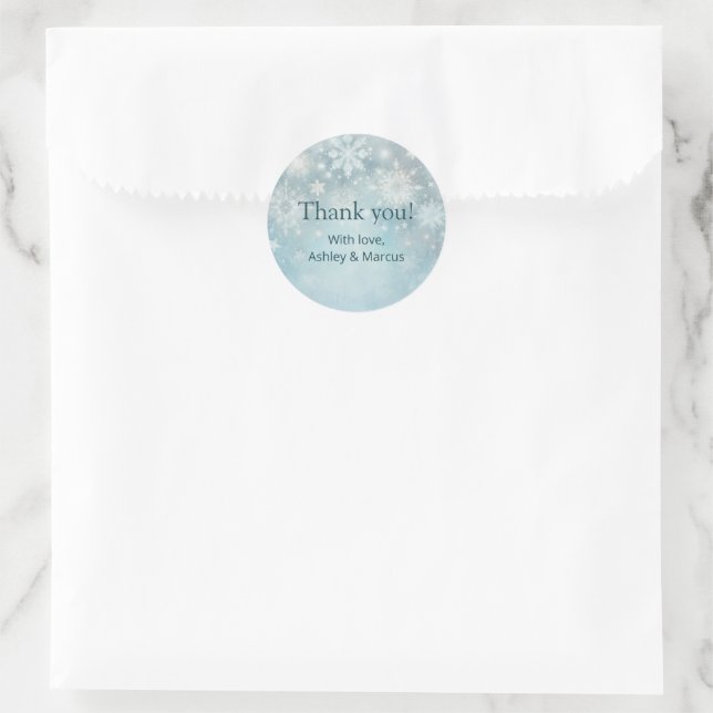 Sticker Rond Winter Wonderland Snowflake Mariage Merci (Sac)