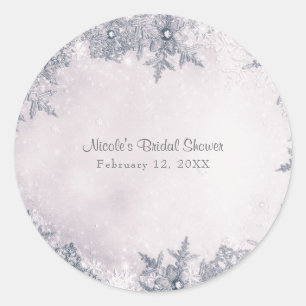 Sticker Rond Winter Wonderland Snowflakes Blanc Bleu Élégant