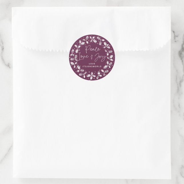 Sticker Rond Winterberry Peace Love+Joy Holly Wreath (Sac)