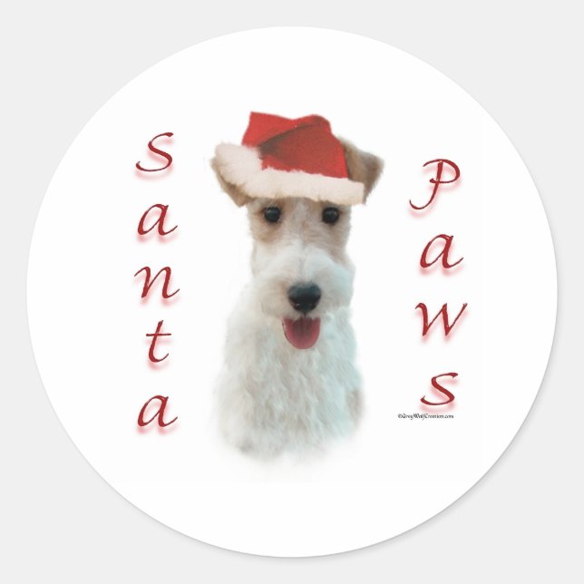 Sticker Rond Wire Fox Terrier Père Noël Paws (Devant)