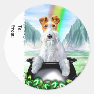 Sticker Rond Wire Fox Terrier Pot O Gold