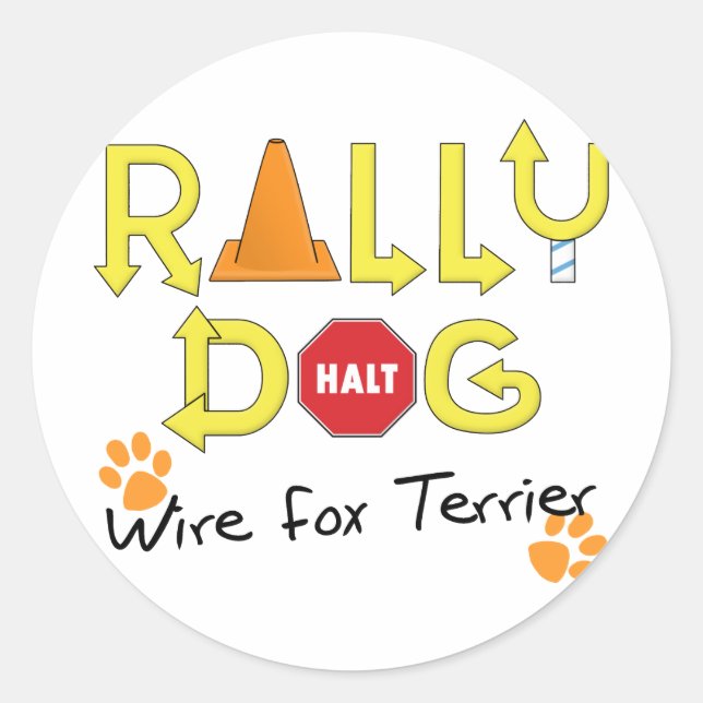 Sticker Rond Wire Fox Terrier Rally Chien (Devant)