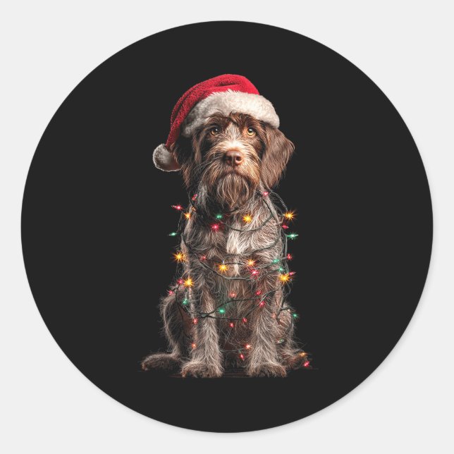 Sticker Rond Wirehaired Inting Griffon Christmas Graphics Dog L (Devant)